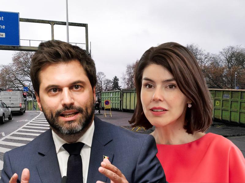 Un mur de containers près du Palais des Congrès pour la venue de George-Louis Bouchez