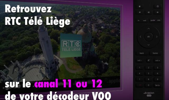 Retrouvez RTC Télé Liège sur le canal 11 ou 12 sur VOO