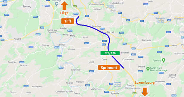 Un chantier programmé sur la E25/A26 entre Sprimont et Tilff, en direction de Liège