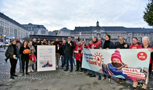 Action du PTB Liège place Saint-Lambert pour dénoncer la hausse du prix de l'énergie