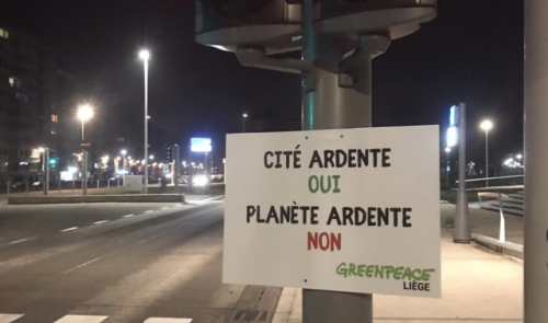 Liège : action matinale de Greenpeace Liège pour le climat