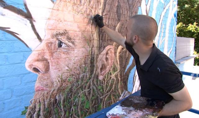 Une fresque géante en cours de réalisation à Hannut